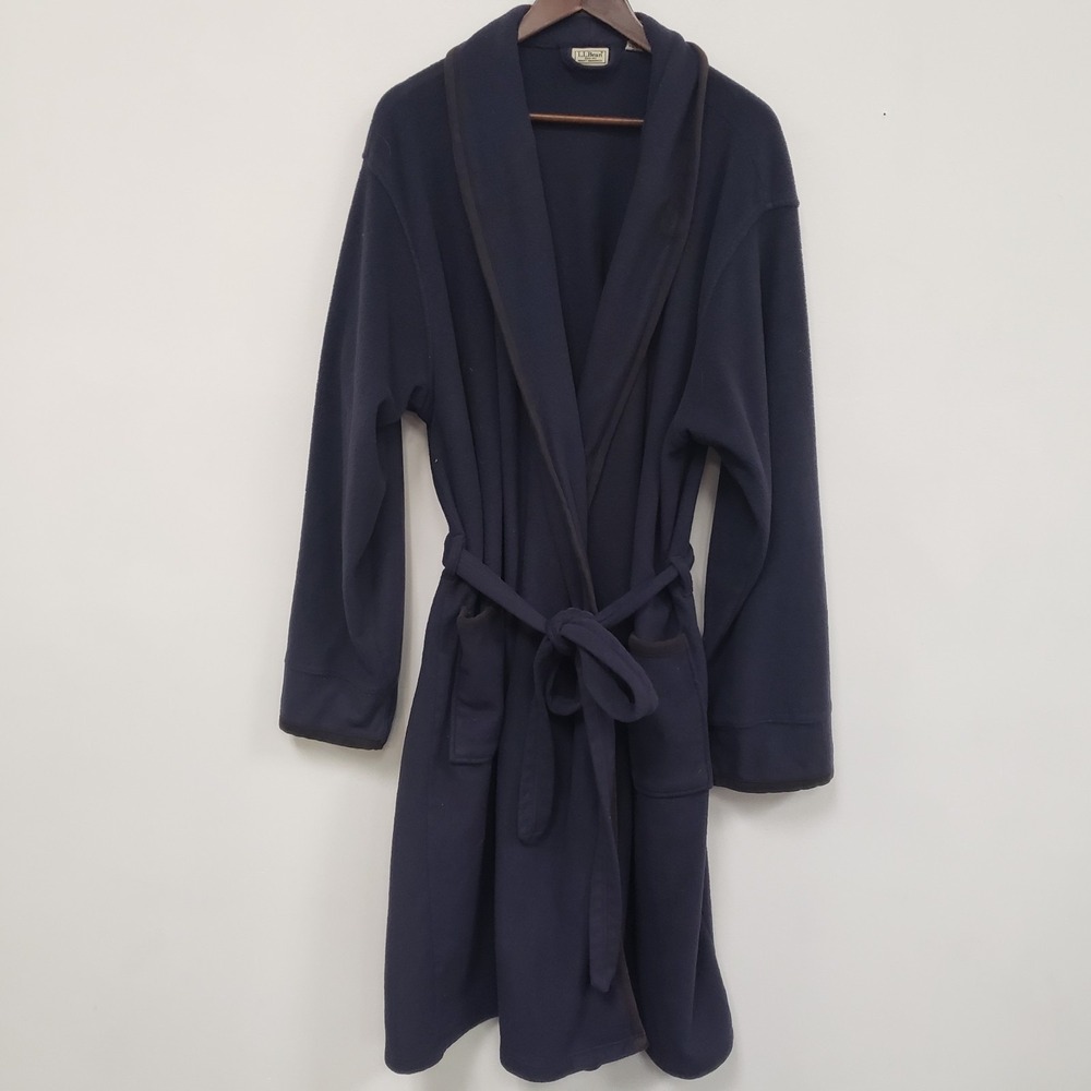 Vintage LL‎ Bean Mens Cozy Belted Fleece Robe Size XL Blue Relax Lounge Sleep